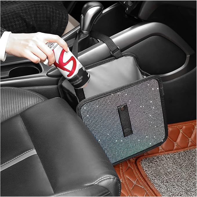 Foldable Trash Can with Rhinestone, Bling Car Bin Organizer & Decoration, Universal Garbage Can for Most Cars, SUVs, Tru