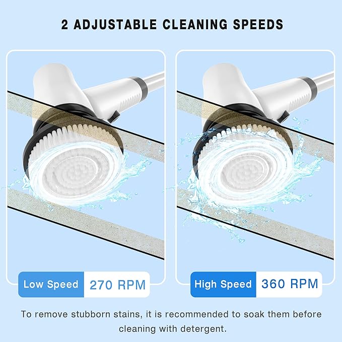KEROMEE Electric Spin Scrubber Cordless Cleaning Brush with 7 Replaceable Brush Heads & Adjustable Extension Handle, 2 Speed Power Shower Scrubber for Bathroom, Tub, Tile, Floor (White)