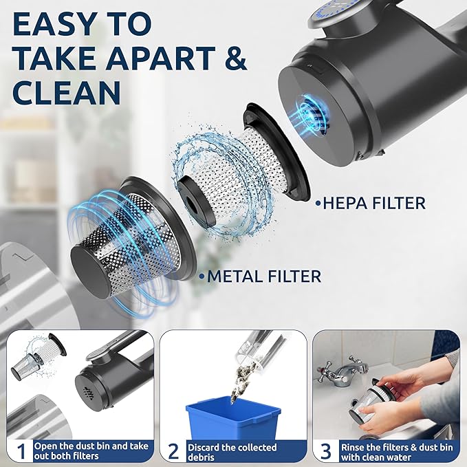 Handheld Vacuum Cordless Vacuum Cleaner with LED Light, 18000Pa Brushless Suction & Air Blower (2-in-1), 7800mAH Battery, Steel+HEPA Filter, Car Vacuum, Dust Buster for Interior, Home & Pet Hair