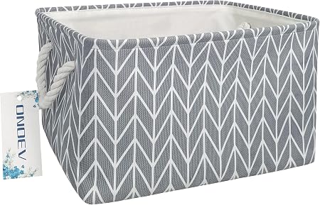 Rectangular Thick Collapsible Grey Chevron Storage Bin