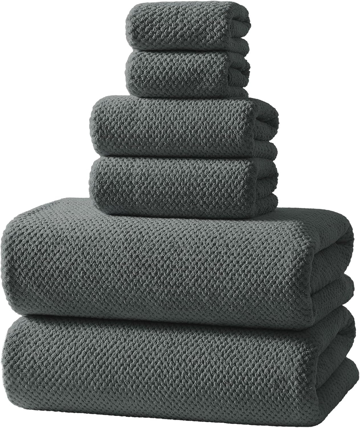 Soft 6 Piece Bath Towels Set, 2 Large Bath Towel Sheet, 2 Hand Towels, 2 Washcloths, Highly Absorbent, Quick Dry, Lightweight Towel Sets Collection, Premium Gray Towels for Bathroom, Gym & Spa