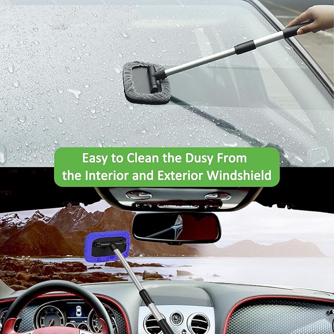 Beieverluck 15 Pieces Windshield Cleaner Tool, Inside Car Window Cleaning Tool with 9 Microfiber Pads and 3 Spray Bottles, Windshield Cleaner Tool Auto Interior Exterior Glass Wiper Kit