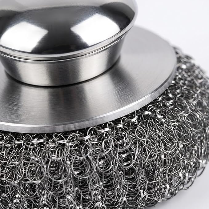 Steel Wool Scrubber, 8-Pack Stainless Steel Scrubber Pads with Handle - The Ultimate Scouring Solution for Rust, Stubborn Messes on Cookware, Grill, Oven & Kitchen Sinks