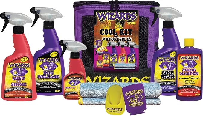 Wizards Motorcycle Cool Kit - Complete Detailing Set with 5 Products - 82oz