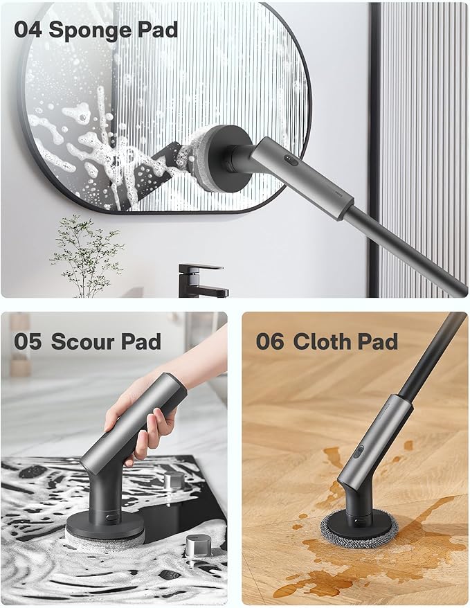 HOTO 3 Pcs Replacement Pads for Cordless Spin Scrubber, Suitable for HOTO Electric Scrubber with Long Handle Only, Power Cleaning Brushes for Bathroom Floor Tile