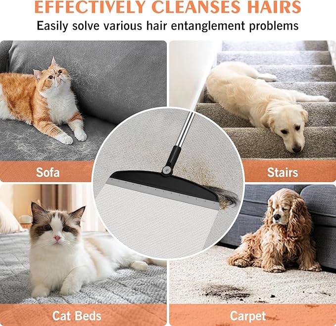 Multifunction Silicone Broom, 54 Inch Long Handle Silicone Floor Squeegee Broom, Sweep and Scrape 2 in 1 Household Cleaning Broom for Floor, Bathrooms, Kitchens, Showers, Tile, Pet Hair, Black Grey