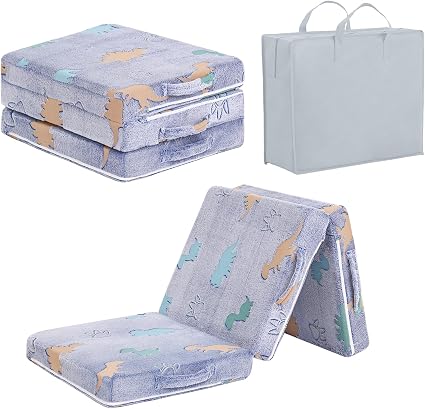 Tiita Kids Floor Mat - Kids Trifold Futon Mat, Portable Foldable Play Mat for Playtime, Blue Dinosaur