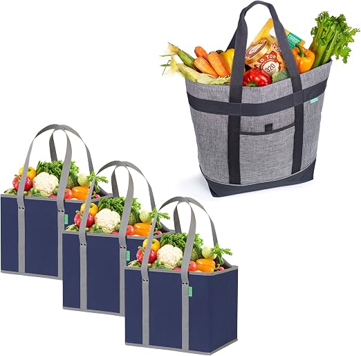 Creative Green Life Reusable Grocery Box Bags and Cooler Bag Combo