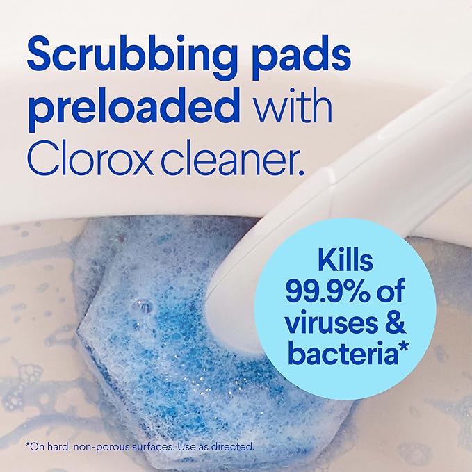 Clorox ToiletWand Disposable Toilet Cleaning System, Spring Cleaning Essential, ToiletWand, Storage Caddy, and 16 Disinfecting ToiletWand Scrubbing Pad Refills
