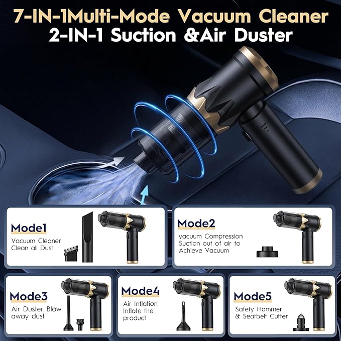 Car Vacuum Cleaner,Handheld Vacuum,15000PA High Power,3 Speed Portable Rechargeable Vacuum Cleaner with Brushless Motor,Cordless Small Vacuum for Car & Air Blower & Pump Black