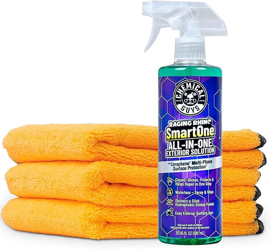 Chemical Guys Raging Rhino Waterless Car Wash, Quick Detailer Spray and Wipe Exterior Cleaner With 3 Premium Microfiber Towels, 20 Fl Oz