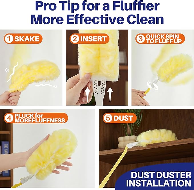 JOYMOOP Scented Telescopic Duster kit, 3FT Extendable Handle (Yellow) + 24 Yellow Refills for Swiffer Feather Duster,Easy Cleaning for Ceilings, Ceiling Fans, Blinds, Vents & Shelves