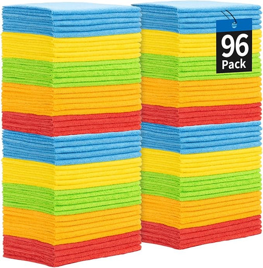 Microfiber Towels for Cars, 96 Pack Microfiber Cleaning Cloths, 11.5"*11.5" Cleaning Towels Bulk Absorbent Lint-Free, All-Purpose Rags for bar, Office, Household Cleaning