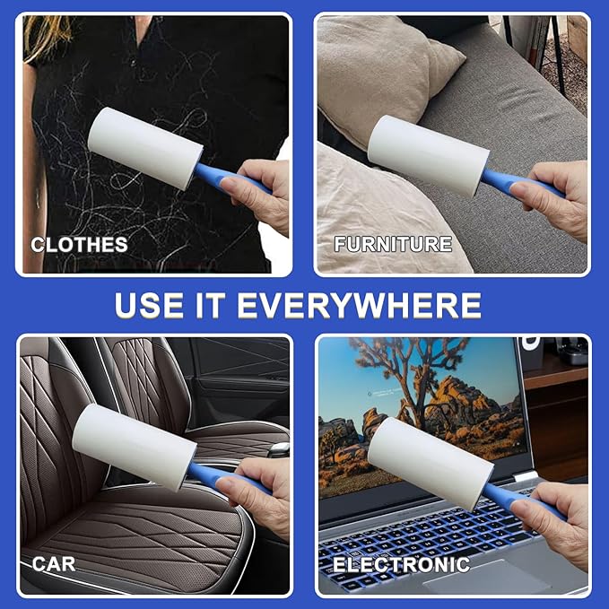 Extra Sticky Lint Roller Mega Value Set 900 Sheets for Pet Hair Removal and Clothes, Dog and Cat Lint Remover, 10 Pack