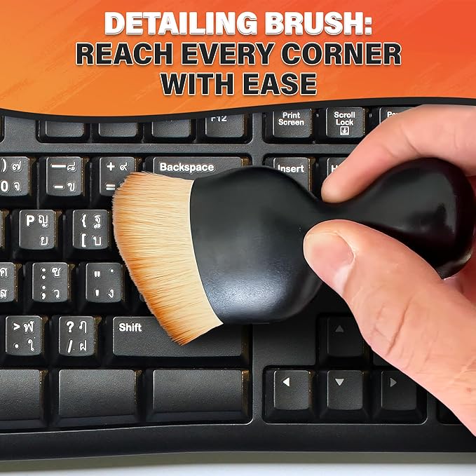 3Pcs Auto Detailing Brushes Set – 2.29" x 3.98" Car Cleaning Brush Interior with Curved Soft Nylon Bristles, Waterproof Plastic Handle, Transparent Storage Case - for Dashboard, AC Vents & Console