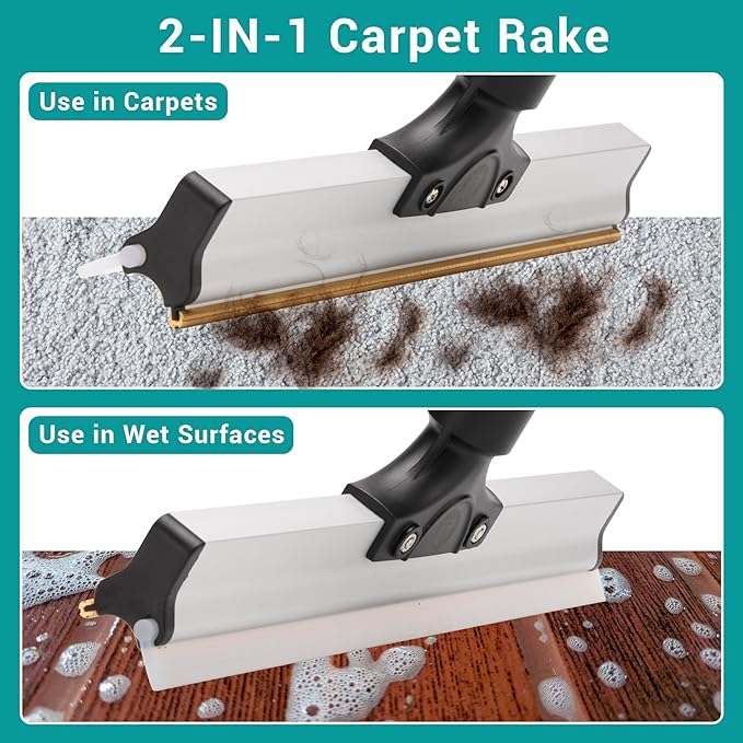 62" Carpet Rake for Pet Hair Removal – Adjustable Carpet Broom Bundle with Carpet Scraper & Hair Picker, Pet Hair Removal Tool for Dog & Cat Hair, Rug Rake Carpet Brush for Furniture & Carpets