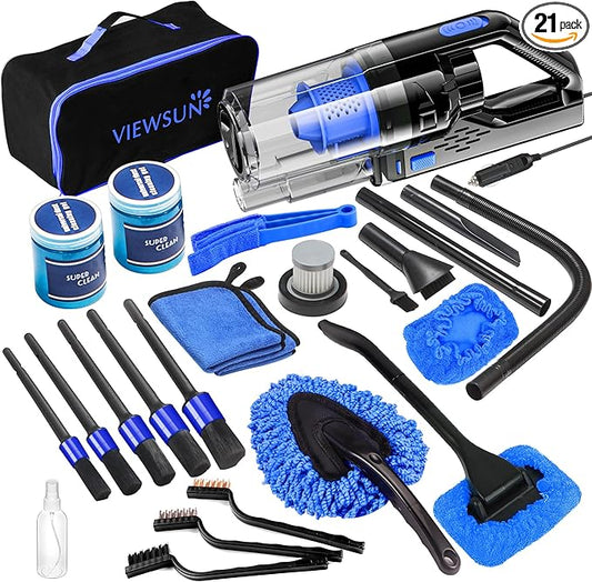 Car Cleaning Kit, Car Interior Detailing Kit with High Power Handheld Vacuum, Detailing Brush Set, Windshield Cleaner, Cleaning Gel, Complete Auto Accessories for Men, Women