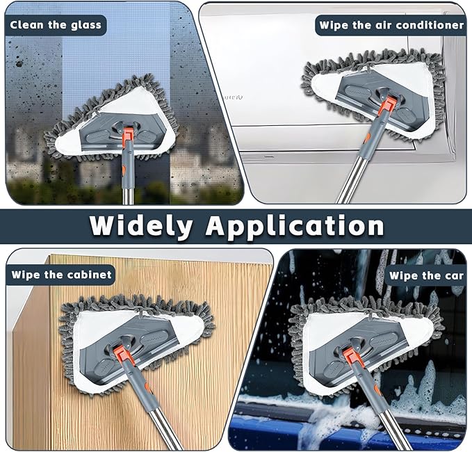 Long Handle Wall Mop & Baseboard Cleaner - Multi-Surface Dusting Tool for Walls, Floors, Baseboards - Wet/Dry Cleaning Mop with Adjustable Handle (Home & Kitchen Use)