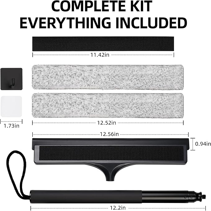 Window Squeegee with Flip-Head, Shower Squeegee 16-59" Long Handle Telescopic Pole & 30% Thicker Blade, Shower Squeegee for Glass Doors, Shower, Car, Windows, Bathroom