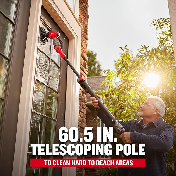 CRAFTSMAN V20 Cordless 2-in-1 Power Scrubber Kit, Multi-Purpose, Includes Bristle Brush, 2Ah Battery, V20 Battery Charger, and 60.5 in. Telescoping Pole (CMCPS520D1)
