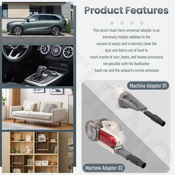Universal Attachments Adapter Kit - Extendable Crevice Tool Dustbuster Accessories, Compatible with BLACK+DECKER Dustbuster, Fits Hand Vacuum Models with the Slim Nozzle and Extendable Crevice Tool.