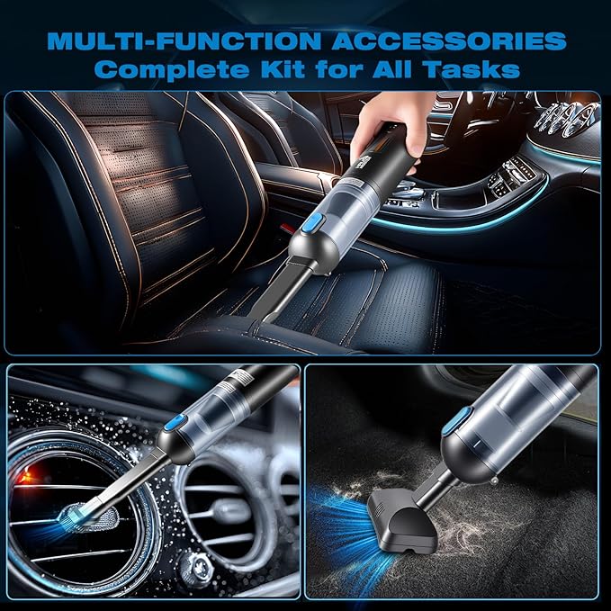 HAUSMEISTER Airflex Go Cordless Car Vacuum 16000Pa, 4-in-1 Handheld Vacuum with Air Duster & Inflator, Portable Mini Vac for Car Detailing, Pet Hair, Keyboard Cleaning (Black)