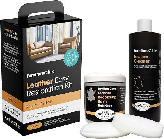 Furniture Clinic Leather Easy Restoration Kit | with Leather Recoloring Balm, Cleaner, Sponge, and Cloth | Leather Repai