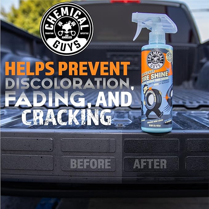 Chemical Guys Tire Kicker Sprayable Extra Glossy Tire Shine Spray, Dry-to-Touch Dressing - Restores Wet Look to Rubber, Vinyl, and Plastic, Safe for Cars, Trucks, Motorcycles, RVs, and More - 16 oz