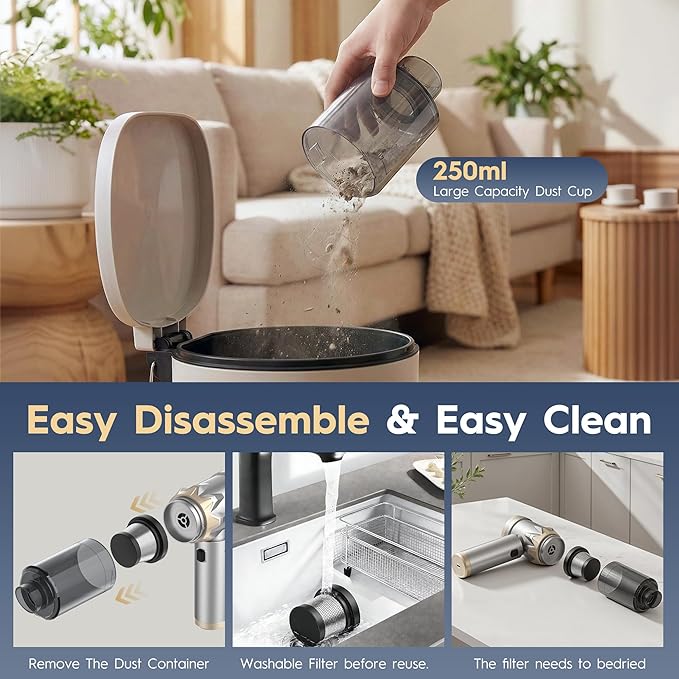 Car Vacuum Cleaner,Handheld Vacuum,15000PA High Power,3 Speed Portable Rechargeable Vacuum Cleaner with Brushless Motor,Cordless Small Vacuum for Car & Air Blower & Pump Silver