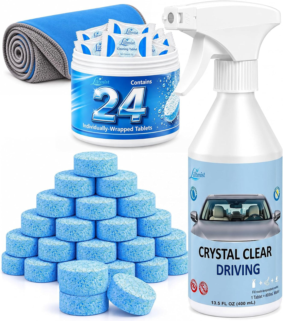 Car Glass Cleaner & Car Interior Cleaner Kit, Up to 324 fl oz,2-in-1