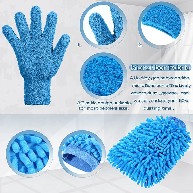 Potchen 6 Pcs Microfiber Dusting Mitt Gloves for Plants Washable Dusting Gloves for House Cleaning Furniture Car Washing