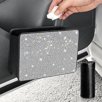 Accmor Bling Car Trash Can, Foldable Vehicle Trash Bin Dustbin Garbage Organizer Storage, Sparkling Crystal Rhinestone T