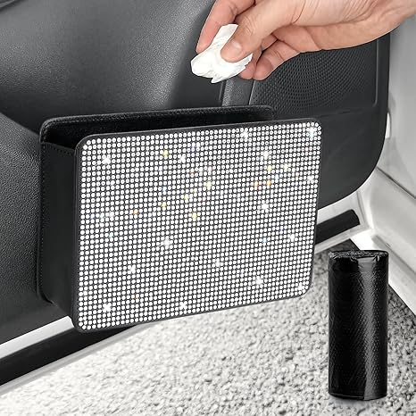 Accmor Bling Car Trash Can, Foldable Vehicle Trash Bin Dustbin Garbage Organizer Storage, Sparkling Crystal Rhinestone T