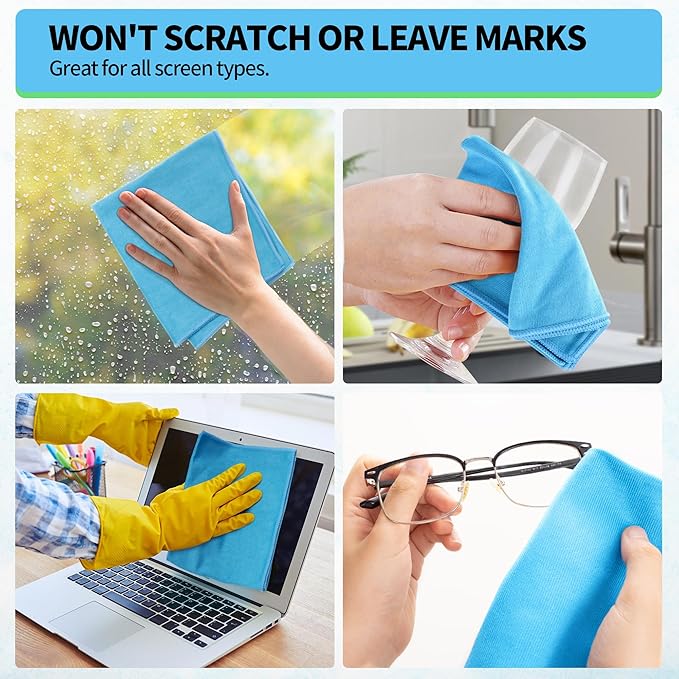 Microfiber Glass Cleaning Cloth, 12 Pack Window Glass Cleaning Rags, Reusable Lint-Free Streak Free Polishing Cloth Wipes for Stainless Steel, Eyeglasses, Mirrors, Screens & Lenses,12" 12"