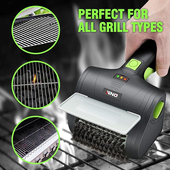 DNA Motoring TOOLS-00219 Cordless Electric Grill Cleaning Scrub Brush Rechargeable with Type-C Charge Cord,Green/Black