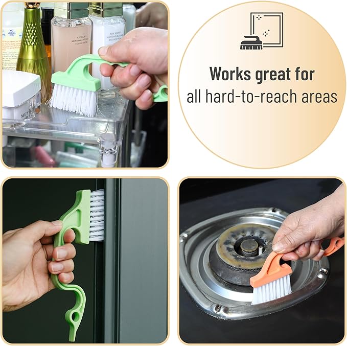 Slick- Window Track Cleaning Brush, 2 Pack, Orange/Green Ergonomic Handle, Built-in Scraper, Multipurpose, Window Track Cleaning Tools