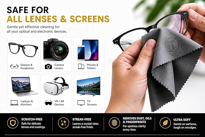 Microfiber Cleaning Cloth – 6 Pack, 230 GSM Ultra Soft Lens Cloth for Glasses, Camera & Screens, Streak-Free, Lint-Free, Scratch-Safe (6x7 Inch)