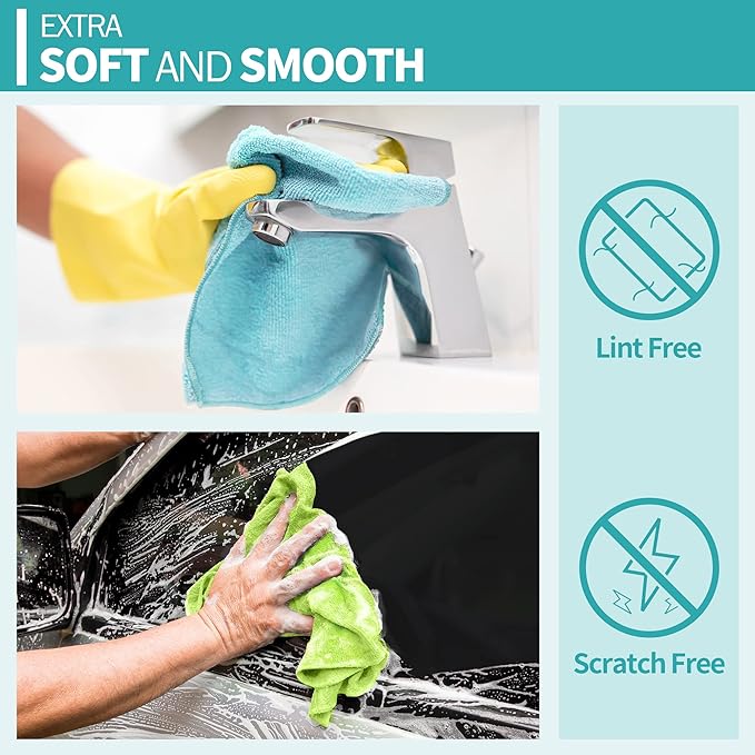 Microfiber Cleaning Cloth - 60 Pack Shop Towels, 12" x 12" Cleaning Rags Lint Free, Reusable Microfiber Towels for Cars Kitchen Automotive House Office
