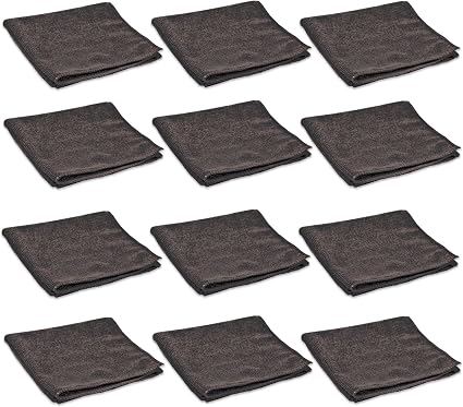 PINNACLE 12-Pack Microfiber Towels 20"X20" - Black - MF262-20