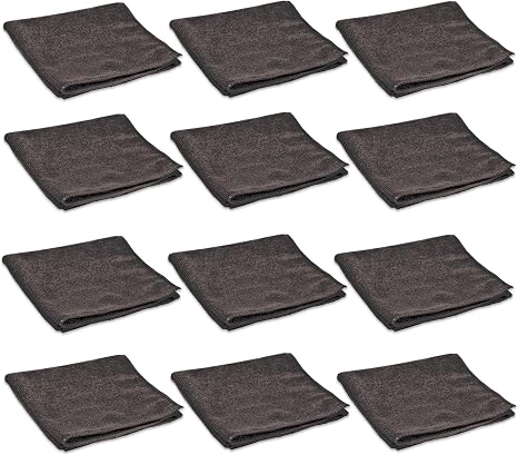 PINNACLE 12-Pack Microfiber Towels 20"X20" - Black - MF262-20