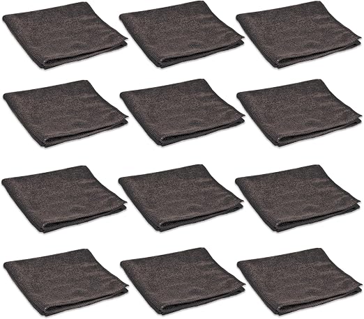 PINNACLE 12-Pack Microfiber Towels 20"X20" - Black - MF262-20