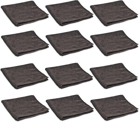 PINNACLE 12-Pack Microfiber Towels 20"X20" - Black - MF262-20