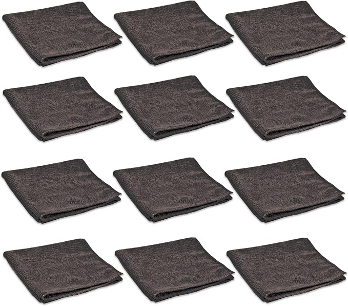 PINNACLE 12-Pack Microfiber Towels 20"X20" - Black - MF262-20