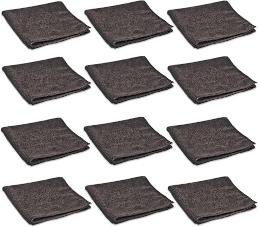 PINNACLE 12-Pack Microfiber Towels 20"X20" - Black - MF262-20