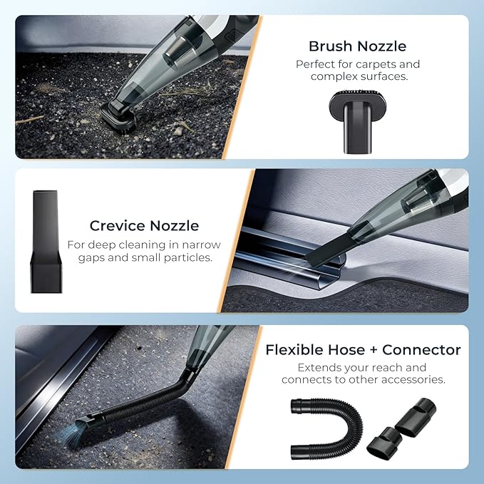 ezly Hand Held Car Vacuum Cleaner 6000PA Powerful Suction, Portable Mini Car Vacuum Cleaner, Handheld Vacuum with Washable Filter for Car/Office/Home, Pet Hair, Corded 13.12FT