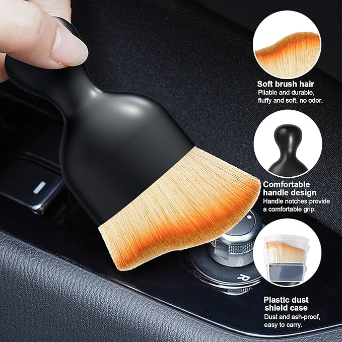 Ziciner Car Detailing Brush, Curved Soft Bristles Auto Removal Dust Collectors, Universal Vehicle Dashboard, Air Conditioner Vents etc Interior Cleaning Tool Accessories (Yellow)