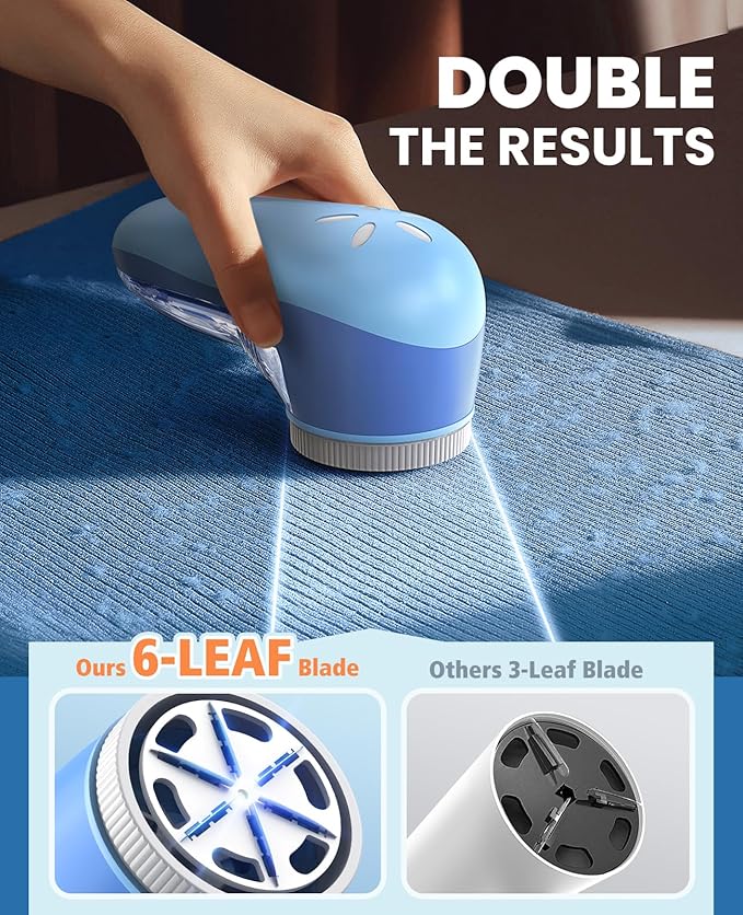 POPCHOSE Fabric Shaver, Lint Remover for Clothes, Electric Lint Shaver with 6-Leaf Blades, Sweater Shavers to Remove Pilling for Clothing, Couch, Furniture, Fuzz, Lint Ball, Bobbles, Blue-Cyan