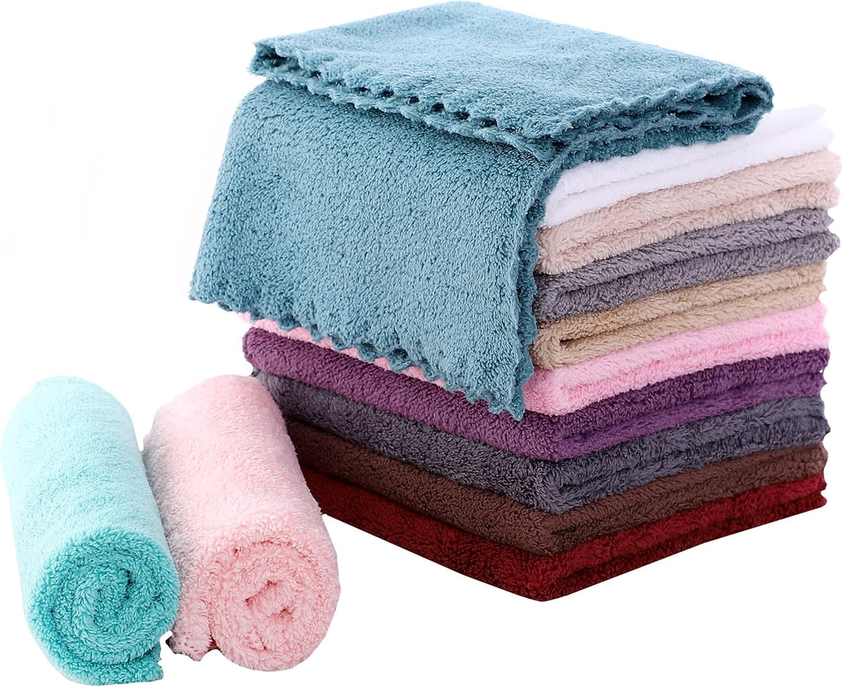 Microfiber Facial Cloths Fast Drying Washcloth 12 Pack - Premium Soft Makeup Remover Cloths - Multicolored