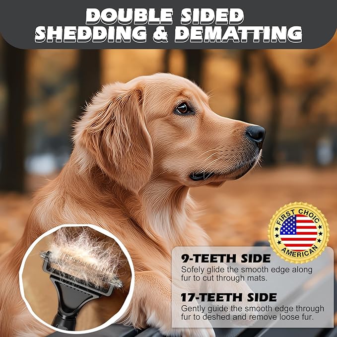 3PCS Pet Grooming Rake & Metal Comb & Flea Comb for Cats and Dogs, Double-Sided Dematting Tool, Extra-Wide Deshedding Dog Brush for Long Hair to Effectively Remove Tangles, Knots and Mats (Black)