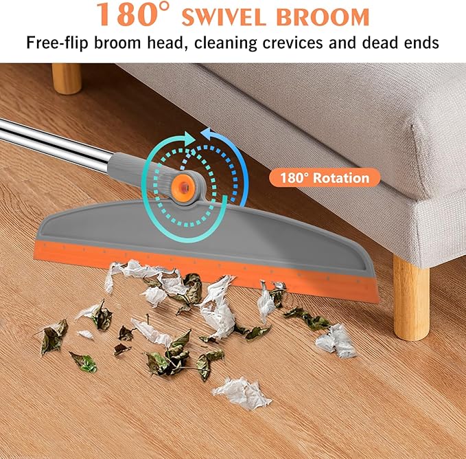 Multifunction Silicone Broom, 54 Inch Long Handle Silicone Floor Squeegee Broom, Sweep and Scrape 2 in 1 Household Cleaning Rubber Broom for Floor, Bathrooms, Kitchens, Showers, Tile, Pet Hair, Glass